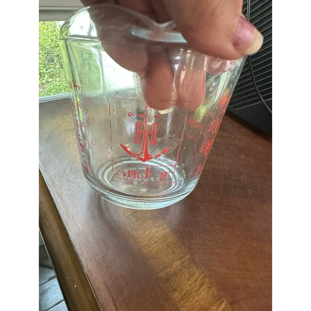 Anchor Hocking 2 Cup Glass Measuring Cup Red Letters Made in USA